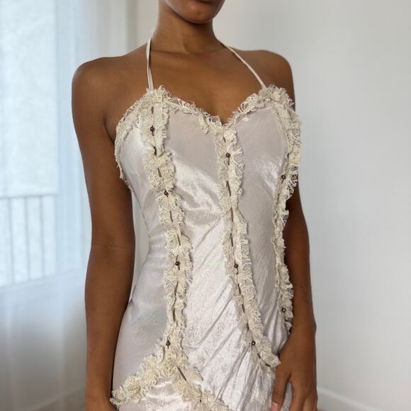 Vintage Italian Satin-Look Halter Asymmetric Dress (XS/S) - Picture 2 of 11